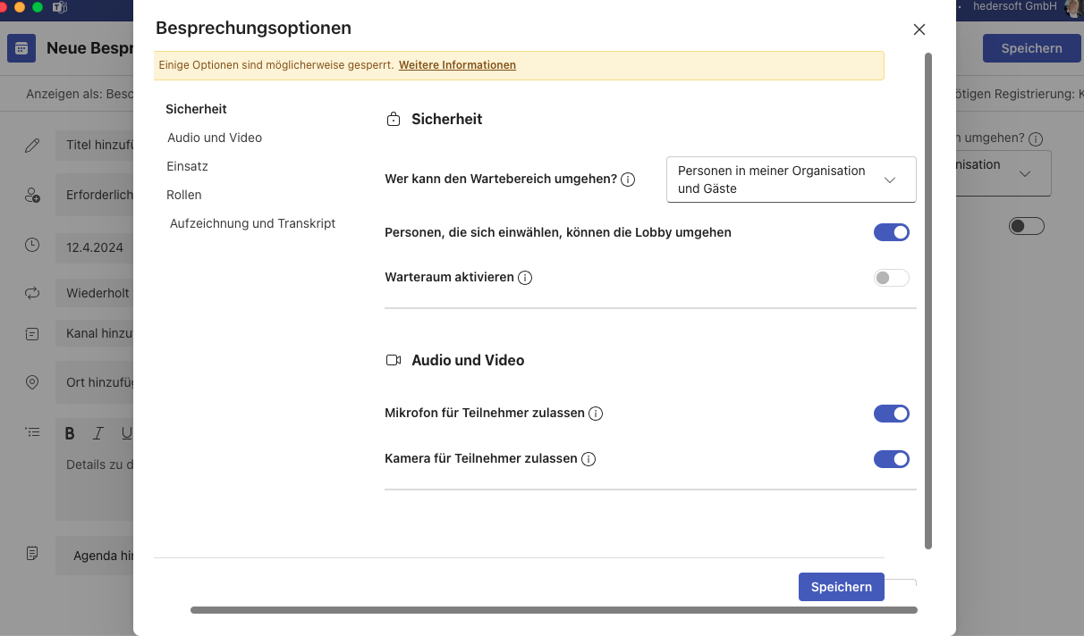 Besprechungsoptionen