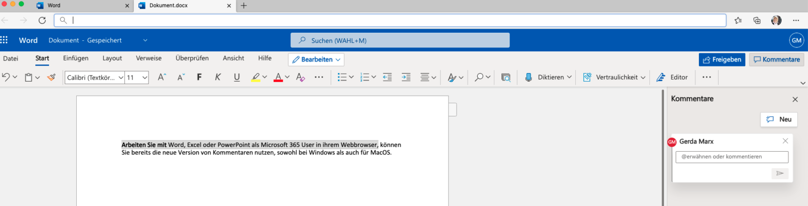 Kommentare schreiben in Word