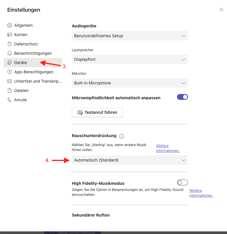 Einstellung Rauschunterdrückung