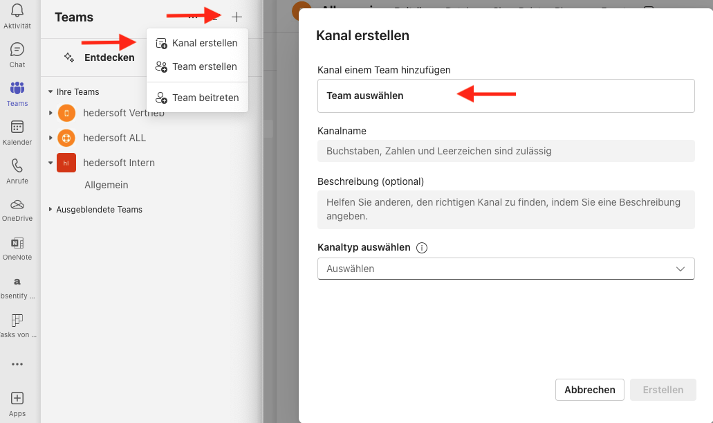 neuen Teams Kanal oberste Ebene
